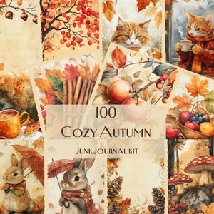 Kit de journal indésirable d'automne confortable, journal indésirable d'automne, esthétique d'automne, papiers d'automne, papiers d'automne, pages de journal aquarelle, journal indésirable A4