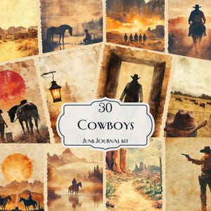 30 Cowboys Junk Journal Kit, Printable Western Ephemera Pages, Vintage Cowboy Scrapbook Paper, Wild West Collage Sheets, Rustic Country Art