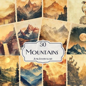 30 Mountains Junk Journal Kit, Printable Nature Landscape Ephemera Pages, Vintage Alpine Scrapbook Paper, Majestic Wilderness Collage Sheets