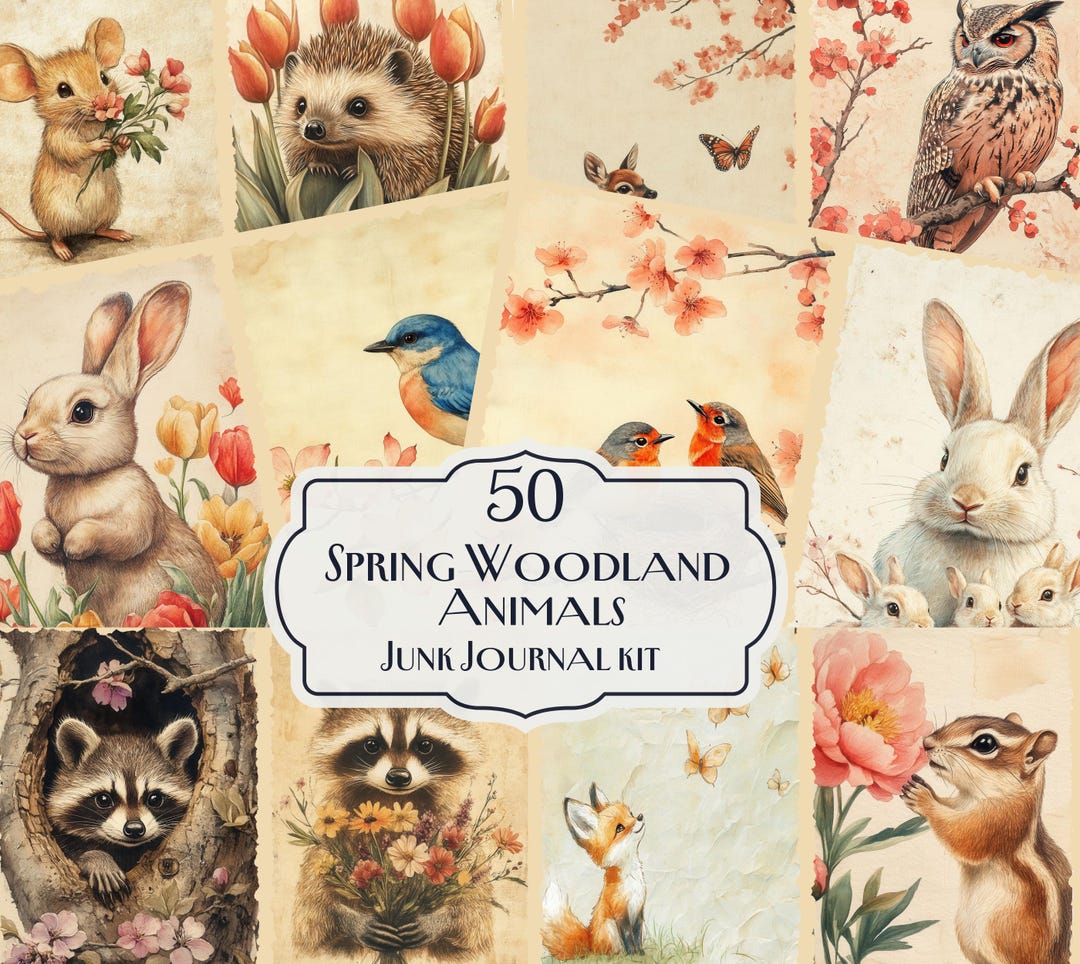 50 Spring Woodland Animals Junk Journal Kit, Forest Animal Ephemera ...