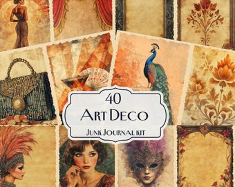 40 Art Deco Junk Journal Kit Printable Vintage Papers Elegant Roaring 20s Ephemera PNG JPG PDF Instant Download Collage Scrapbooking