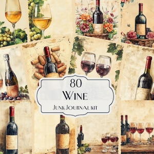 Wine Junk Journal Kit, 80 elegante wijngaard digitale papers, vintage wijn ephemera, afdrukbare scrapbooking kit, decor rustieke wijnmakerij