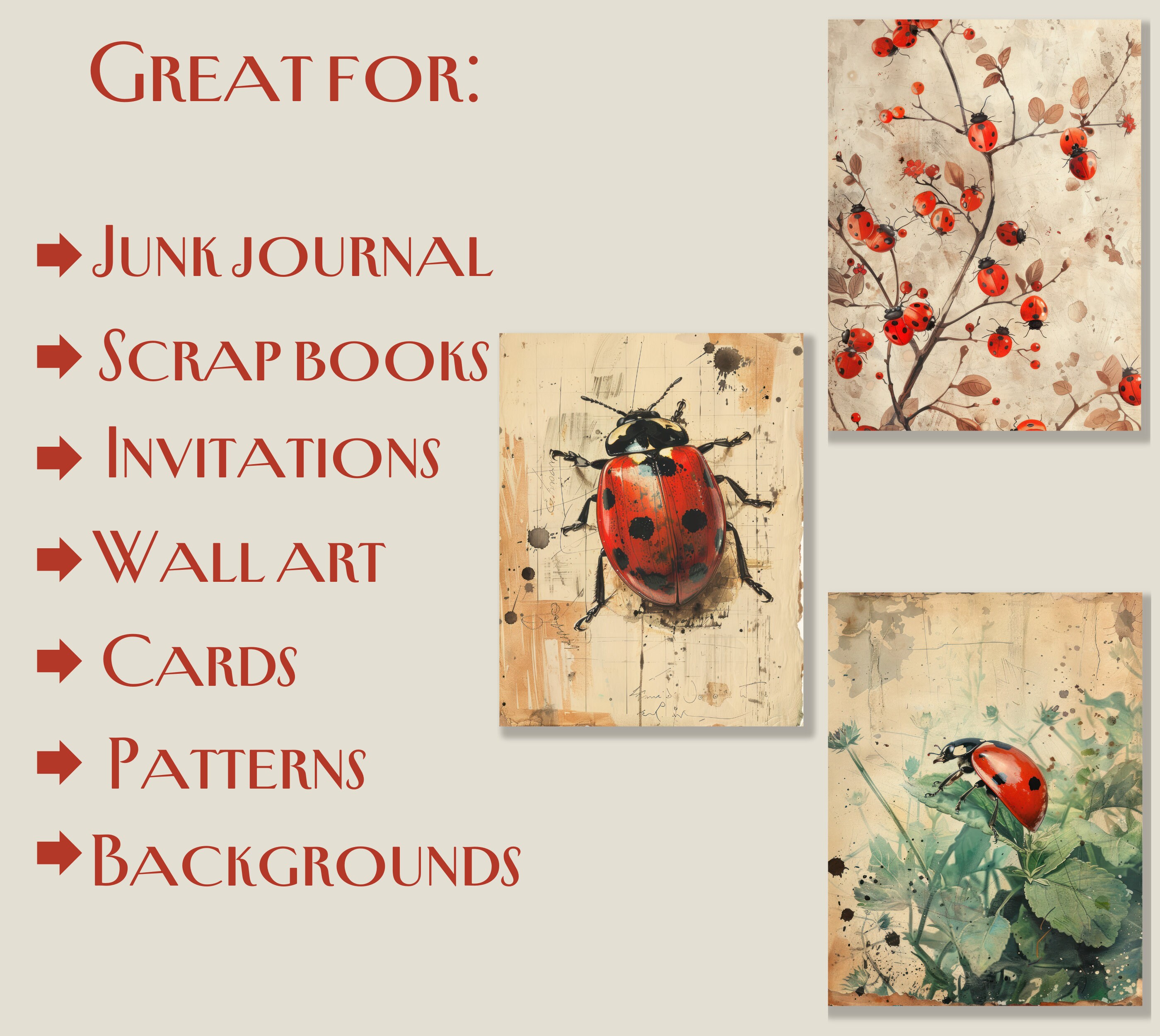 50 Lady Bug Junk Journal Kit, Ladybug Ephemera, Cute Junk Journal ...