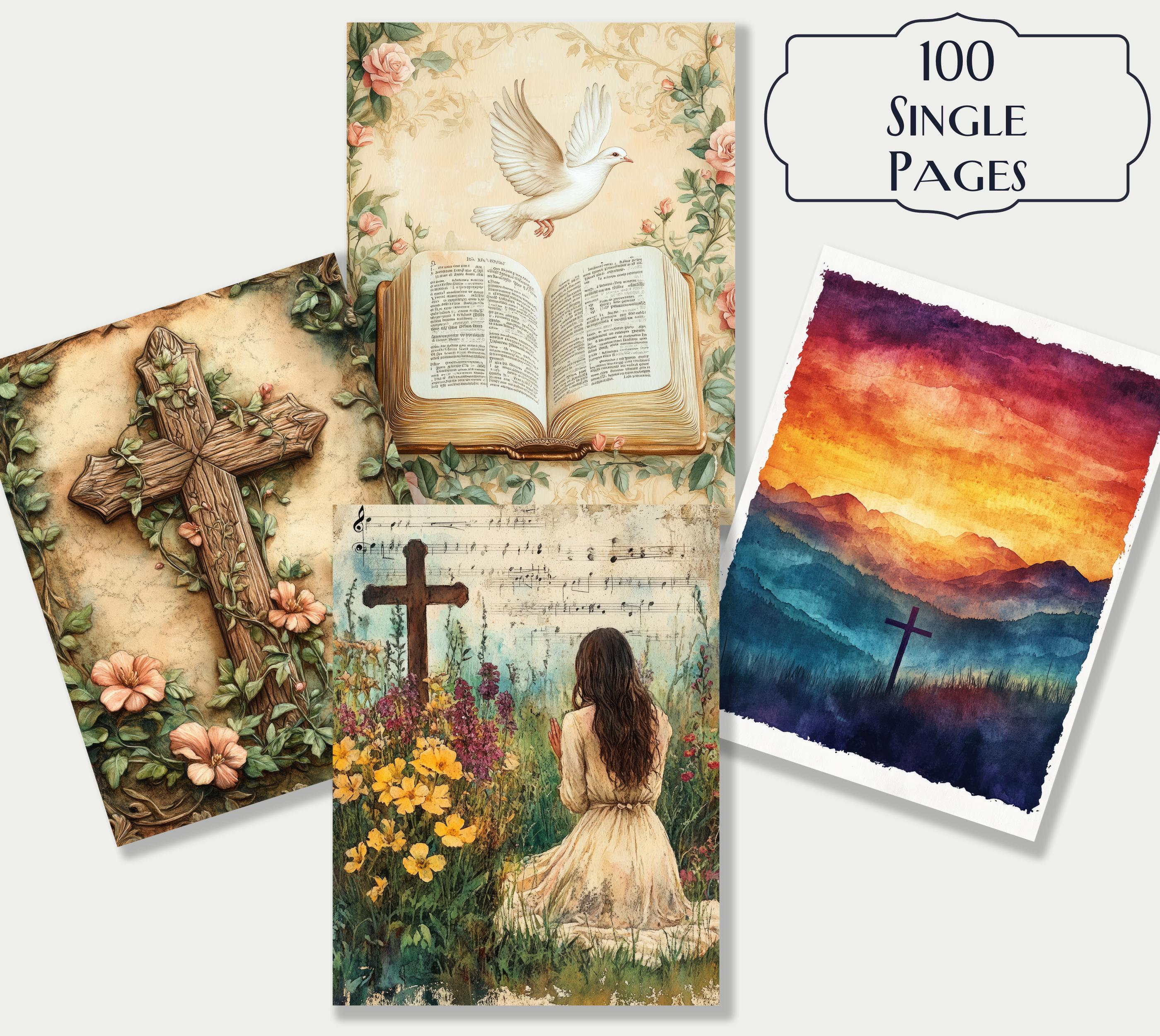 100 Scripture Junk Journal Kit, Faith-inspired Ephemera, Cross & Angel ...