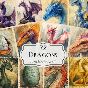 Dragons Junk Journal Kit, junk-journaal draken, digitaal junk-dagboek, fantasie-junkjournaal, afdrukbaar papier, magisch junkjournaal.