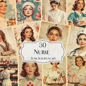30 Nurse Junk Journal Kit, Vintage Medical Digital Papers, Retro Nurse Ephemera, Printable Scrapbooking Kit, Healthcare-Inspired Decor