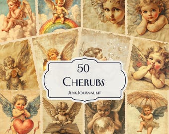 50 Cherubijnen Junk Journal Kit, Vintage Angel Digital Papers, Romantische ephemera, Afdrukbare Scrapbooking Kit, Hemels Decor