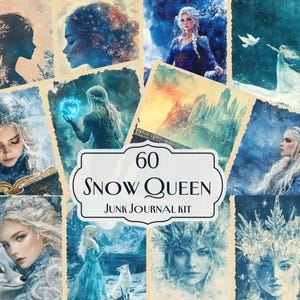 60 Snow Queen Junk Journal Kit, Enchanting Winter papers, Frosty Fantasy Art Printables, Ice Castle & Snowflake Scrapbook Pages