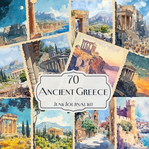 Kit de journal indésirable de la Grèce antique des années 70, éphémères de l'architecture grecque vintage, art des ruines antiques, impressions numériques historiques