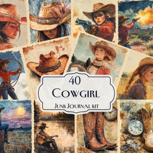 40 Cowgirl Junk Journal Kit, Western Vintage digital papers, Rustic Cowgirl Art Printables, Rodeo & Wild West Scrapbook Pages
