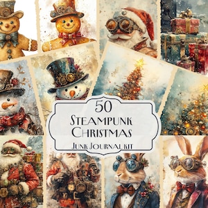 Steampunk Weihnachten Junk Journal Kit, Steampunk Santa, Steampunk Junk Journal, Steampunk Ephemera, Altes Papier Weihnachten, Junk Journal Weihnachten