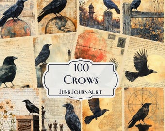 100 Crows Junk Journal Kit, raven junk journal, birds junk journal kit, printable Junk Journal Kit, big bundle, birds printable papers