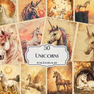 30 Unicorns Junk Journal Kit, Printable Fantasy Ephemera Pages, Magical Unicorn Scrapbook Paper, Mystical Collage Sheets, Enchanted papers