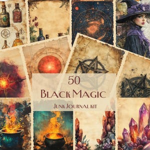 50 black magic junk journal kit, magic Junk Journal, Printable Kit, Magic Ephemera, Scrapbook Paper, junk journal supplies