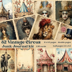 circus junk journal kit big bundle, vintage circus junkjournaling, circus digital papers, vintage circus, big bundle, mini papers