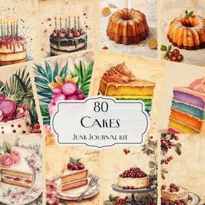 80 Cakes Junk Journal Kit, Sweet Treat Printable, Dessert Ephemera, Food digital papers, Baking Scrapbook Paper, Cakes digital junk journal