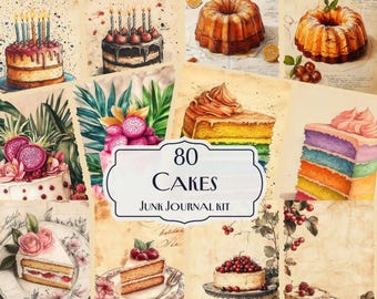 80 Cakes Junk Journal Kit, Sweet Treat Printable, Dessert Ephemera, Food digital papers, Baking Scrapbook Paper, Cakes digital junk journal