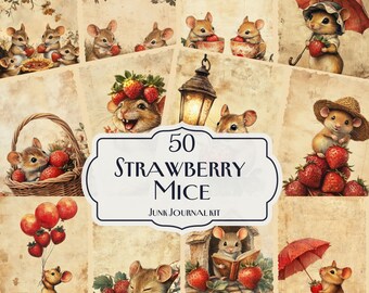 Jordgubbsmöss skräpjournalkit – 50 utskrivbara vintage sidor för skräpjournaling och scrapbooking