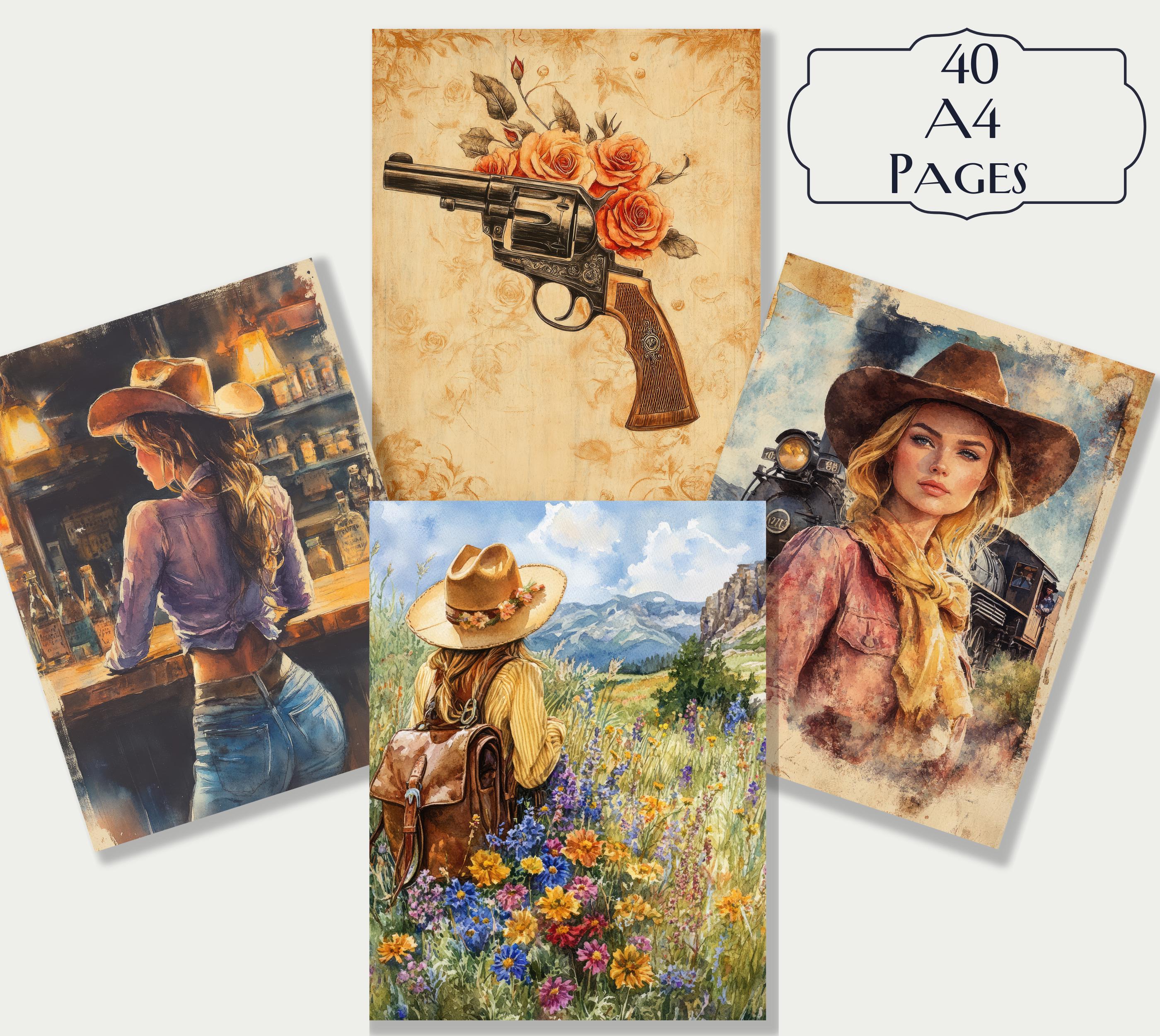 Rustic Rodeo Scrapbook Paper 40 Cowgirl Junk Journal Kit, Western Vintage Digital Papers, Rustic ...