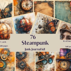 76 steampunk junk journal kit, steampunk digital papers, digital junk journal, steampunk digital journal kits, steampunk junk kit