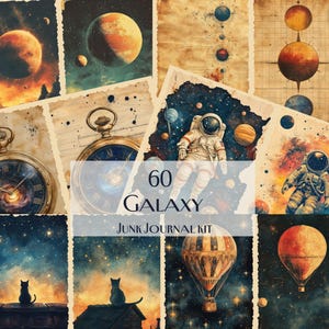 60 Galaxy Junk Journal Kit, Galaxy Ephemera, Astronaut & Planet Art Printables, Space Scrapbook Pages, Vintage Starry Sky Digital Designs