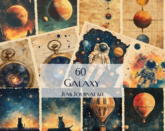 60 Galaxy Junk Journal Kit, Galaxy Ephemera, Astronaut & Planet Art Printables, Space Scrapbook Pages, Vintage Starry Sky Digital Designs