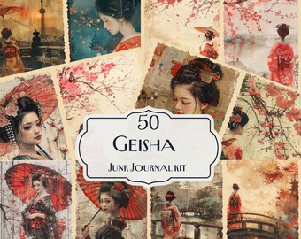 50 Geisha Junk Journal Kit, Japan Junk journal kit, Asian digital papers, Geisha digital Papers, Asian Background, Oriental Prints