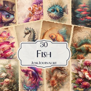 30 Fish Junk Journal Kit, Colorful Aquatic Printables, Marine Life Ephemera, Underwater Collage Sheets, Fish Scrapbook Paper