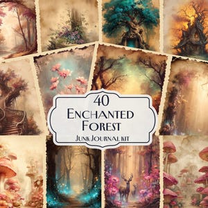 40 Enchanted forest Junk journal Kit, magical junk journal, big bundle, vintage journal papers, Digital Scrapbook Paper Kit, digital papers