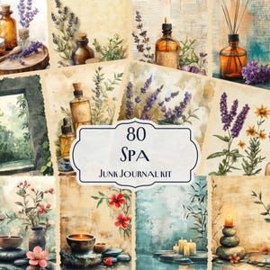 Trousse de 80 carnets pour spa, éphémères d'aromathérapie relaxants, impressions d'art botanique spa, pages de scrapbooking bien-être, créations numériques apaisantes