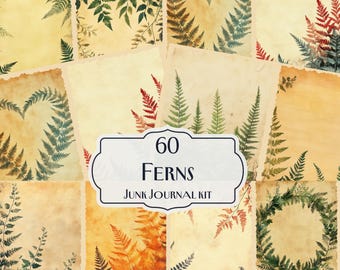 60 Ferns Junk Journal Kit, Printable Botanical Ephemera Pages, Vintage Greenery Scrapbook Paper, Nature Backgrounds Collage Sheets