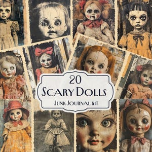 20 scary Doll junk journal kit, Junk Journal Background Pages, Scrapbooking, Halloween Ephemera, gothic junk journal