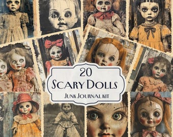 20 scary Doll junk journal kit, Junk Journal Background Pages, Scrapbooking, Halloween Ephemera, gothic junk journal