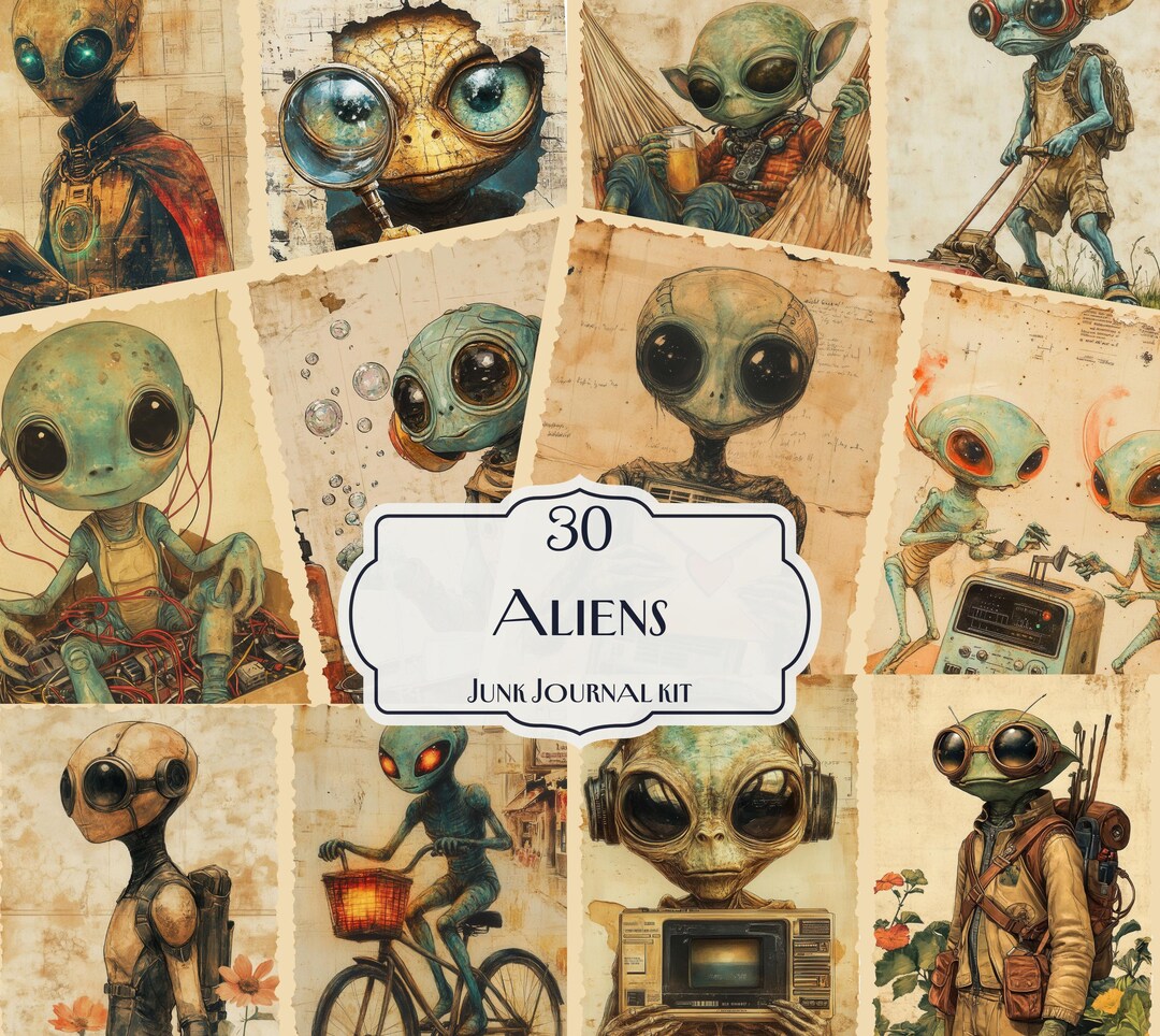 Aliens Junk Journal Kit, 30 Printable Space Ephemera Pages, Vintage Sci ...