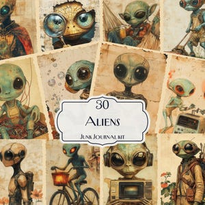Aliens Junk Journal Kit, 30 Printable Space Ephemera Pages, Vintage Sci Fi Scrapbook Paper, Extraterrestrial Collage Sheets