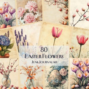 Kit diario di Pasqua con fiori, bellissime carte digitali floreali, stampe effimere primaverili, decorazioni per scrapbooking con tulipani e lavanda