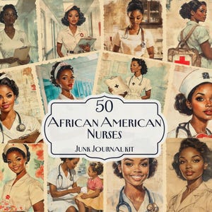 Kit di diario di 50 infermieri afroamericani, materiale stampabile vintage per l'assistenza sanitaria, materiale effimero per infermieri, fogli collage per infermieri, carta per album medici