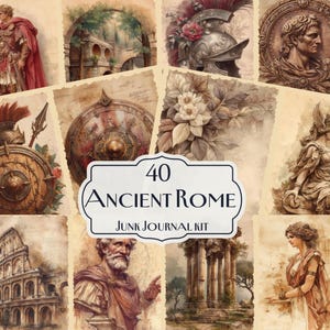 Kit de 40 carnets de voyage Rome antique, papier numérique Empire romain, éphémères histoire classique, feuilles de collage Rome, papier de scrapbooking historique