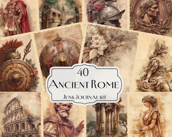 Kit de 40 artículos para diario creativo sobre la Antigua Roma, papel digital del Imperio Romano, efímeros de historia clásica, hojas para collage de Roma, papel para álbum de recortes histórico.