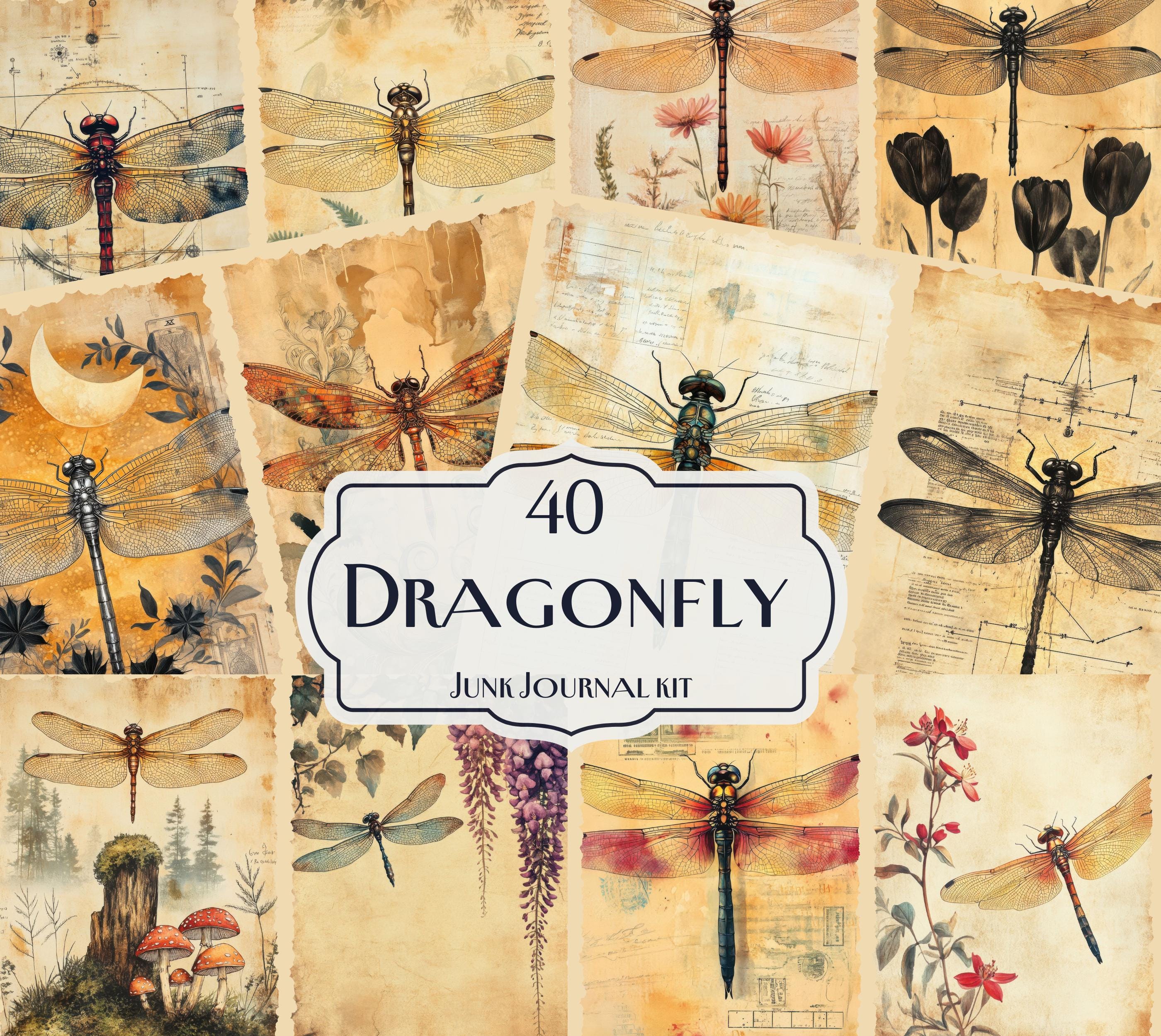 40 Dragonfly Junk Journal Kit, Printable Insect Ephemera Pages, Vintage ...
