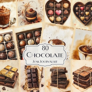 80 Chocolate Junk Journal Kit, Sweets Printables, Dessert Ephemera, Food junk journal, Baking Scrapbook Paper