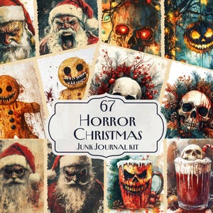 Kit de diario basura de terror navideño, diario basura de terror, Navidad espeluznante, páginas de diario basura, papel de diario basura, papeles de miedo
