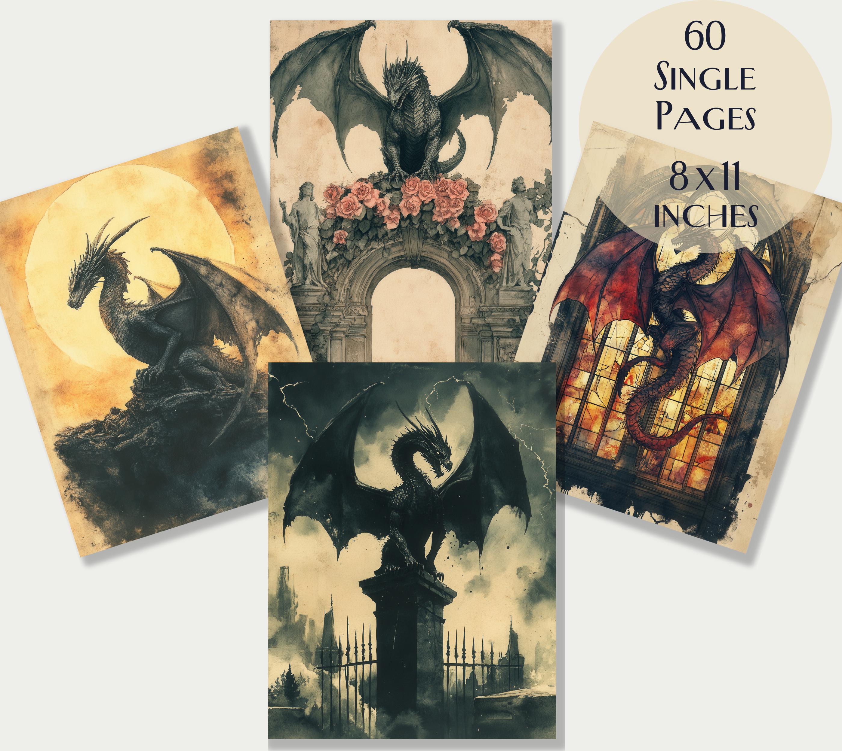 60 Gothic Dragon Junk Journal Kit, Dark Fantasy Ephemera, Printable ...