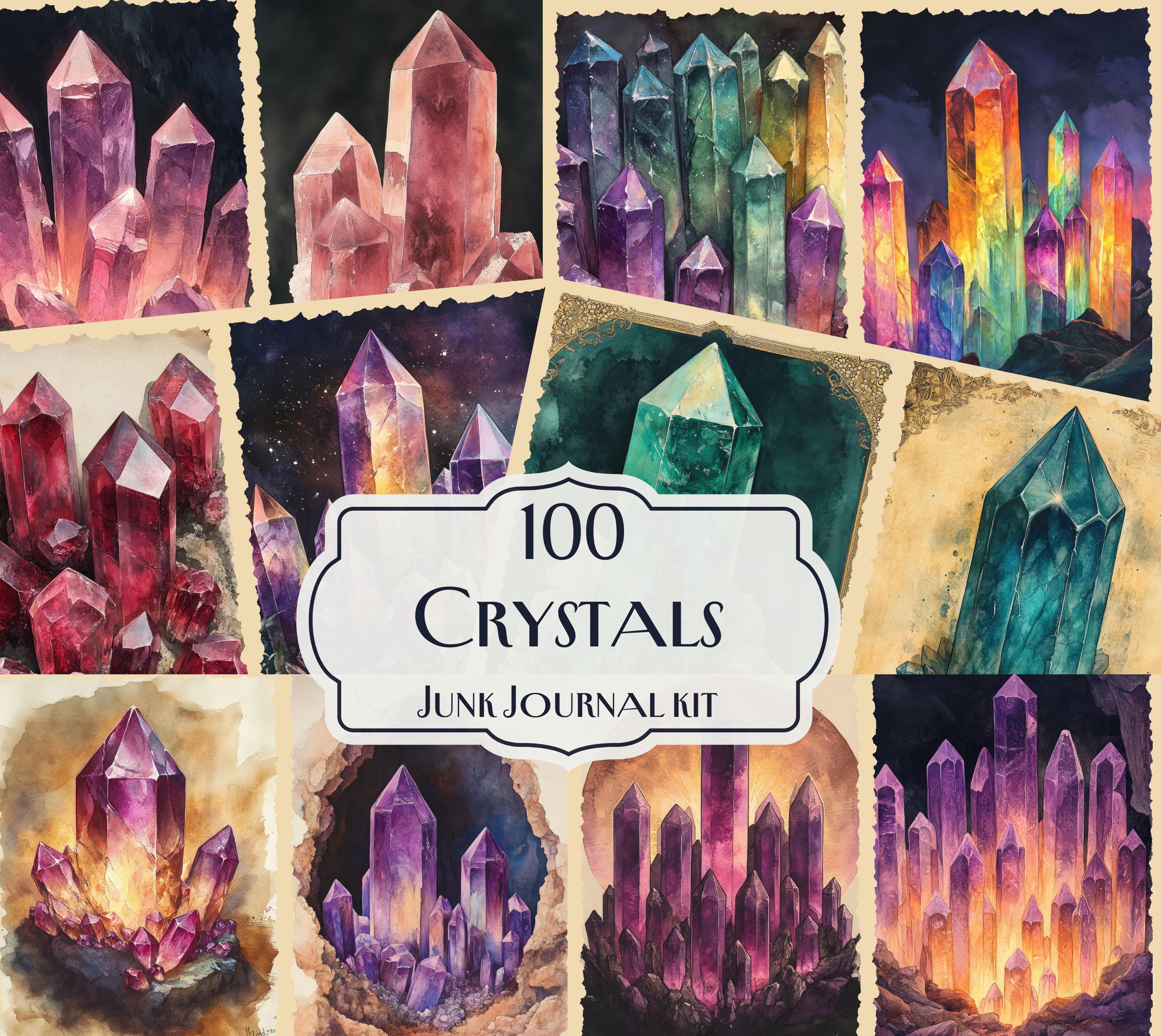 Ursulaページ 6点セット 100 Crystals Junk Journal Kit, Mystical Gemstone Papers