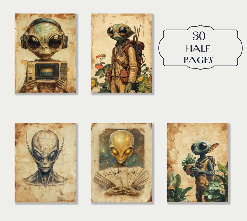 Aliens Junk Journal Kit, 30 Printable Space Ephemera Pages, Vintage Sci ...