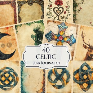 40 Celtic Junk Journal Kit, Printable Celtic Knot Ephemera, Mystical Fantasy Scrapbook Pages, Vintage Pagan Printables, Enchanted Celtic Art