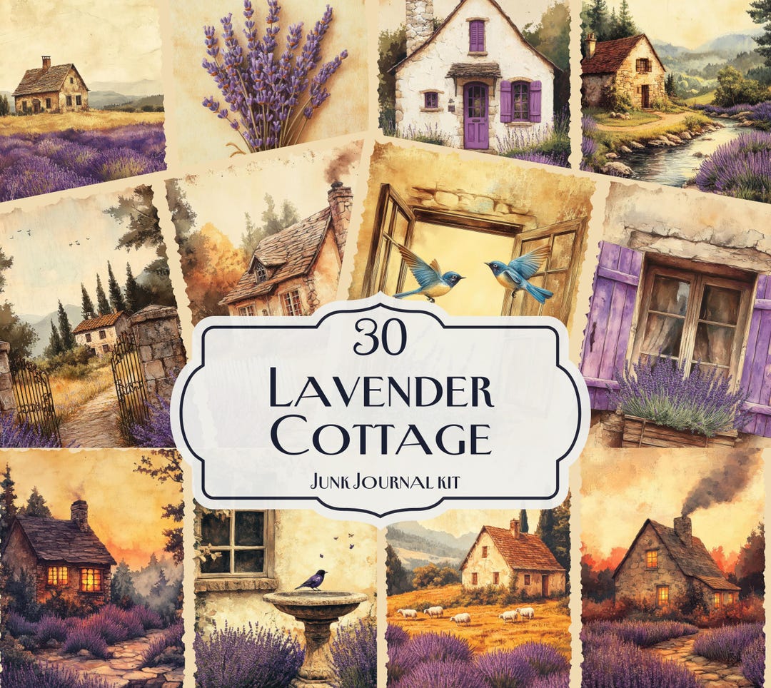 30 Lavender Cottage Junk Journal Kit, Vintage French Countryside Pages ...