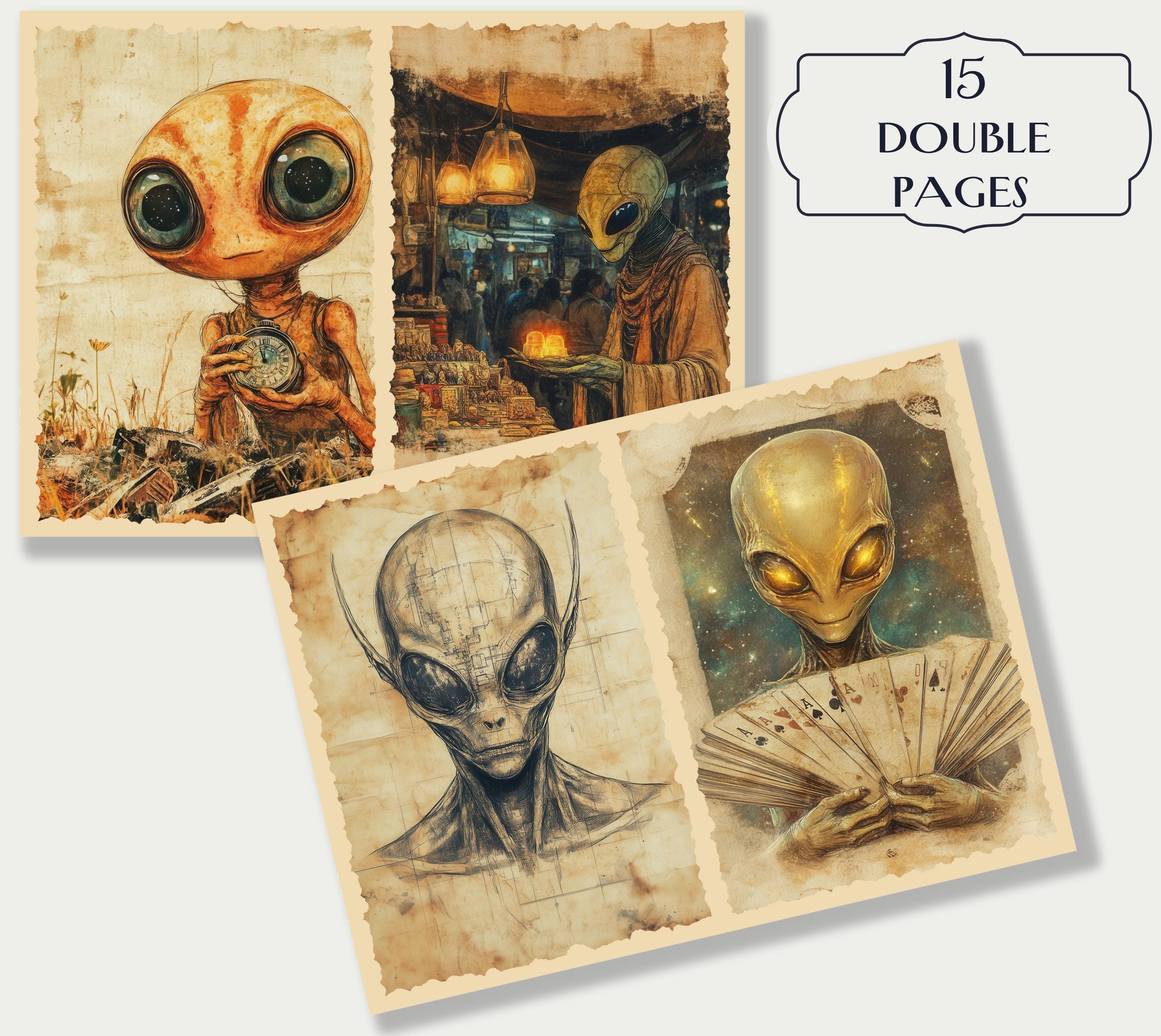 Aliens Junk Journal Kit, 30 Printable Space Ephemera Pages, Vintage Sci ...
