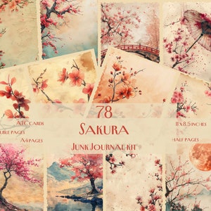 Sakura Junk Journal-kit, Sakura-papierkit, Japanse pagina's, Aziatisch afdrukbaar, kersenbloesempapier, afdrukbaar papier