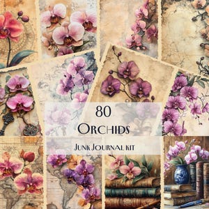 Orchid Junk Journal Kit, 80 Elegant Botanical Digital Papers, Vintage Floral Ephemera, Printable Scrapbooking Kit, Orchid Decor